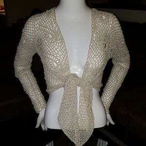 White House Black Market Cream Crochet Cardigan